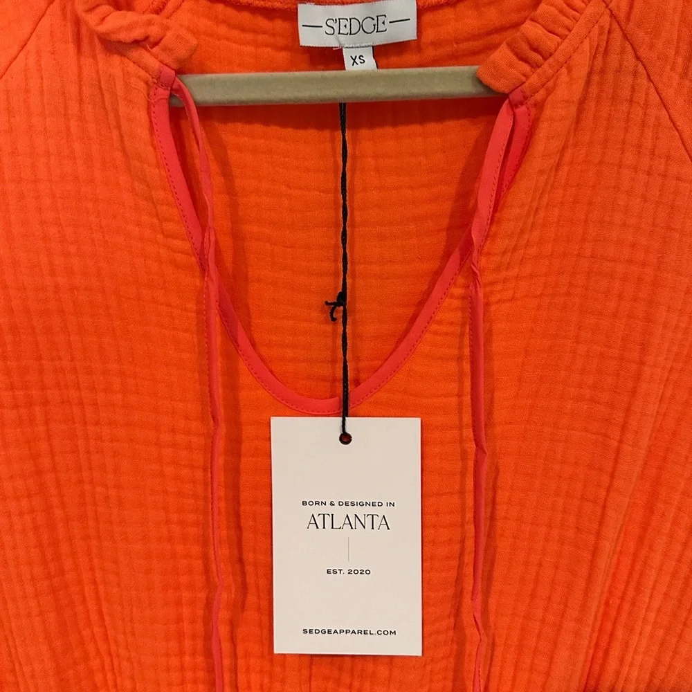 S'EDGE Raleigh 100% Cotton Dress In Blood Orange NWT- Size XS - Picture 3 of 4